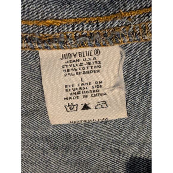Judy Blue Distressed Long Sleeve Button Down Stretchy Denim Jacket Womens' Sz L - Picture 5 of 10